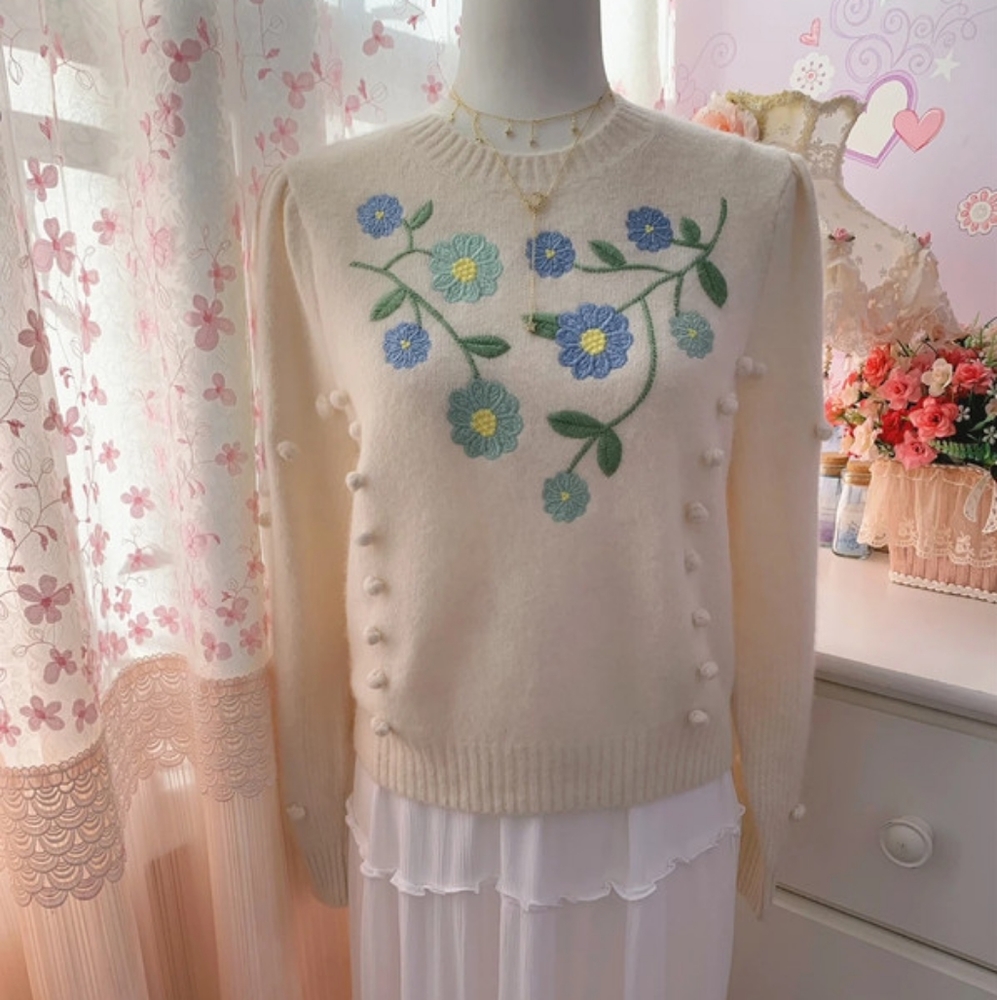 Floral Embroidery Knit Sweater